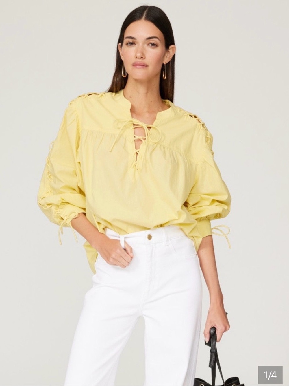 Maje Yellow Lace-Up Peasant Tunic